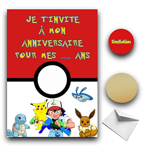 NOUVEAUTE KIT CREATIF DE 10 CARTES D'INVITATION ANNIVERSAIRE A GRATTER THEME POKEMON EN FRANCAIS: 10 CARTONS, 10 ENVELOPPES BLANCHES, 10 STICKERS ET 10 AUTOCOLLANTS DORES A GRATTER POKEMON Cover