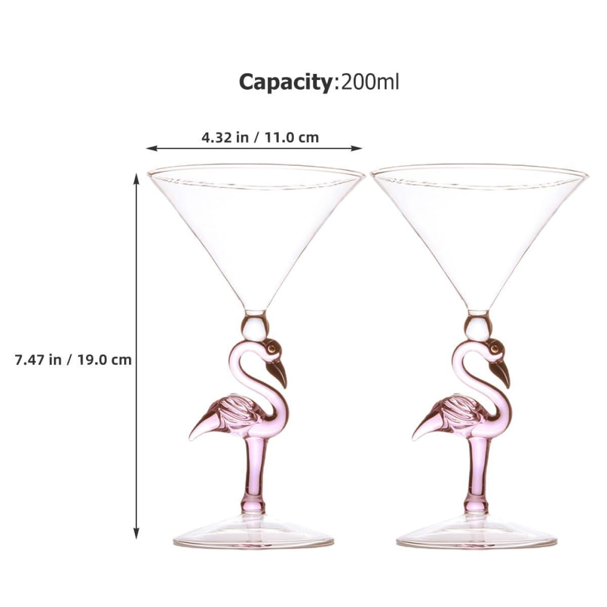DOITOOL Copas de Cóctel de Vidrio Alimenticio 200 Ml, Diseño Flamenco Rosa, 2 Piezas Resistentes al Desgaste, Ideales para Fiestas, Bares y Uso Doméstico