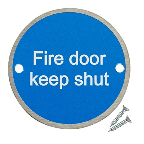 Fire Door Guru - Fire Door Keep Shut - Pack of 10 - Stainless Steel Safety Sign 76mm Disc - Fixings Included