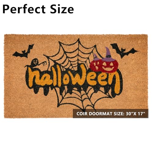 Fallovea Halloween Welcome Door Mat Combo Set, Spider Web Coco Coir Doormat - Black and White Rug, Autumn Front Porch Entryway Decor Floor Mat (Spider Web, 30''*17'') - image 3