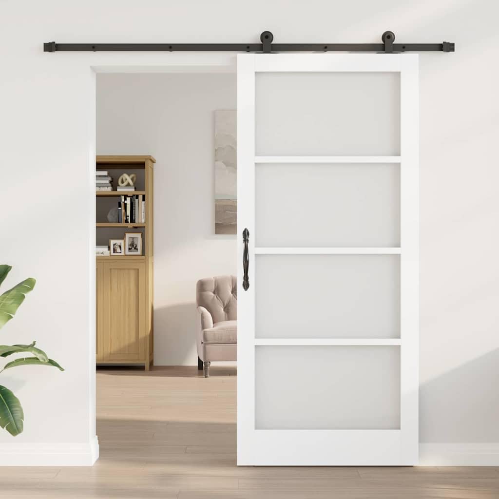 Puerta corredera ORKDAL blanca 93x211cm Madera maciza de pino y cristal con sistema deslizante, hoja de puerta, marco de puerta, marco de puerta, montaje para salones, comedores, deslizamiento