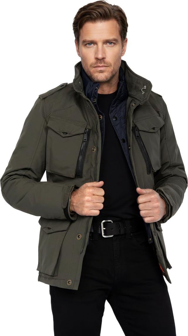 Schott NYC Men's Field Parka Long Sleeve Jacket, Green (Kaki), Medium