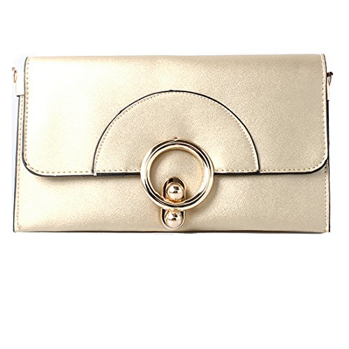 Accessoryo - Bolso de embrague de oro para mujer con cierre de oro redondo