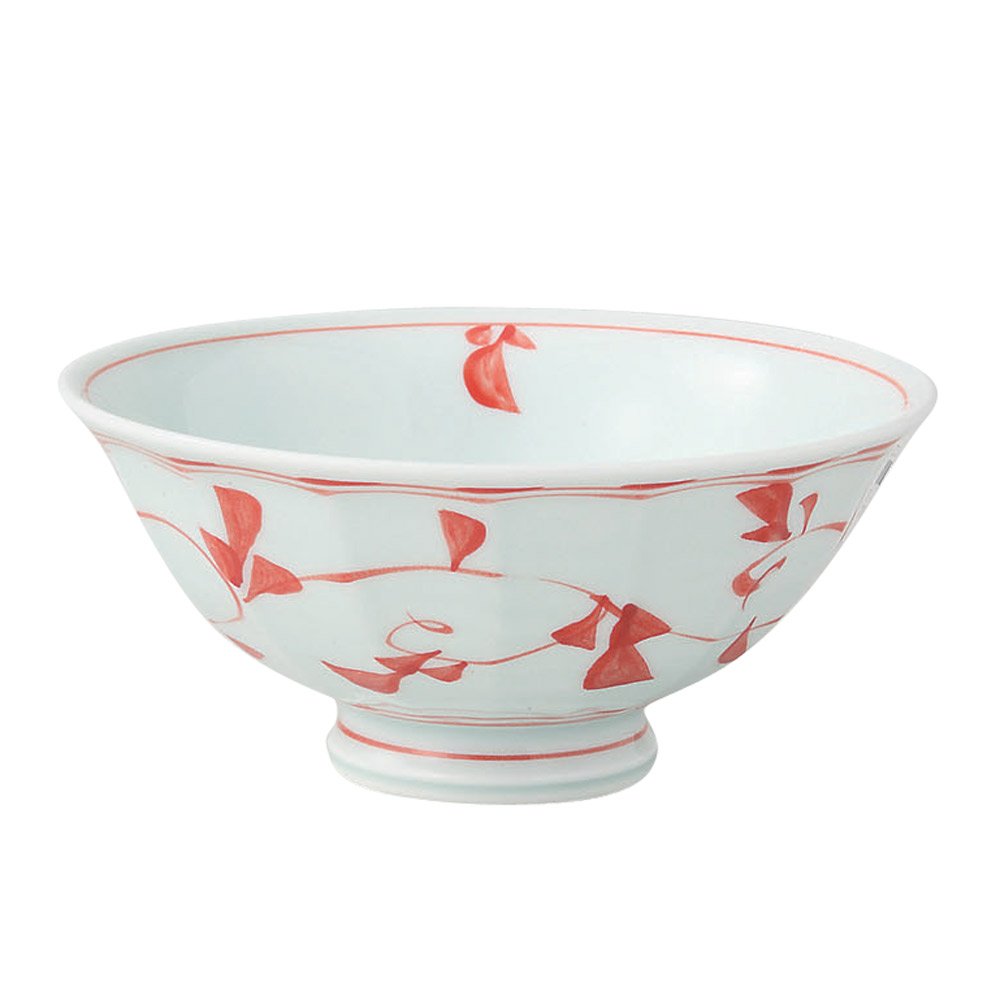 Hasami Ware Lightweight Rice Bowl Karakusa Red Porcelain 4.7in Made in Japan