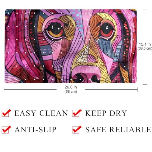 Tapis de bain antidérapant pour chien teckel en PVC rose avec trous de drainage
