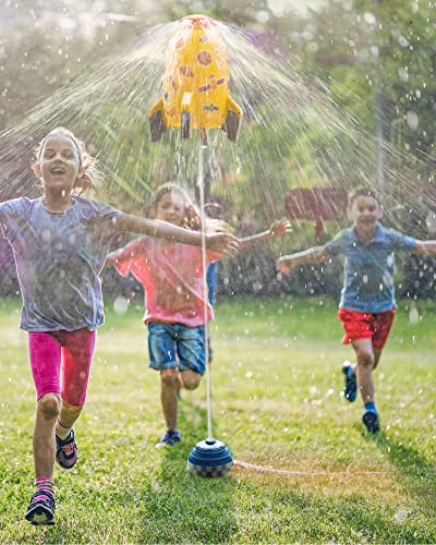 Outdoor Sprinkler For Kids - Water Spray Rocket - Summer Yard Toys For Toddlers, Water Fun Toys For Backyard Garden Activities, Water Rocket Toys For 3 4 5 6 7 8 9 10 Year Old Boys Girls Gift, Yellow #TOP1
