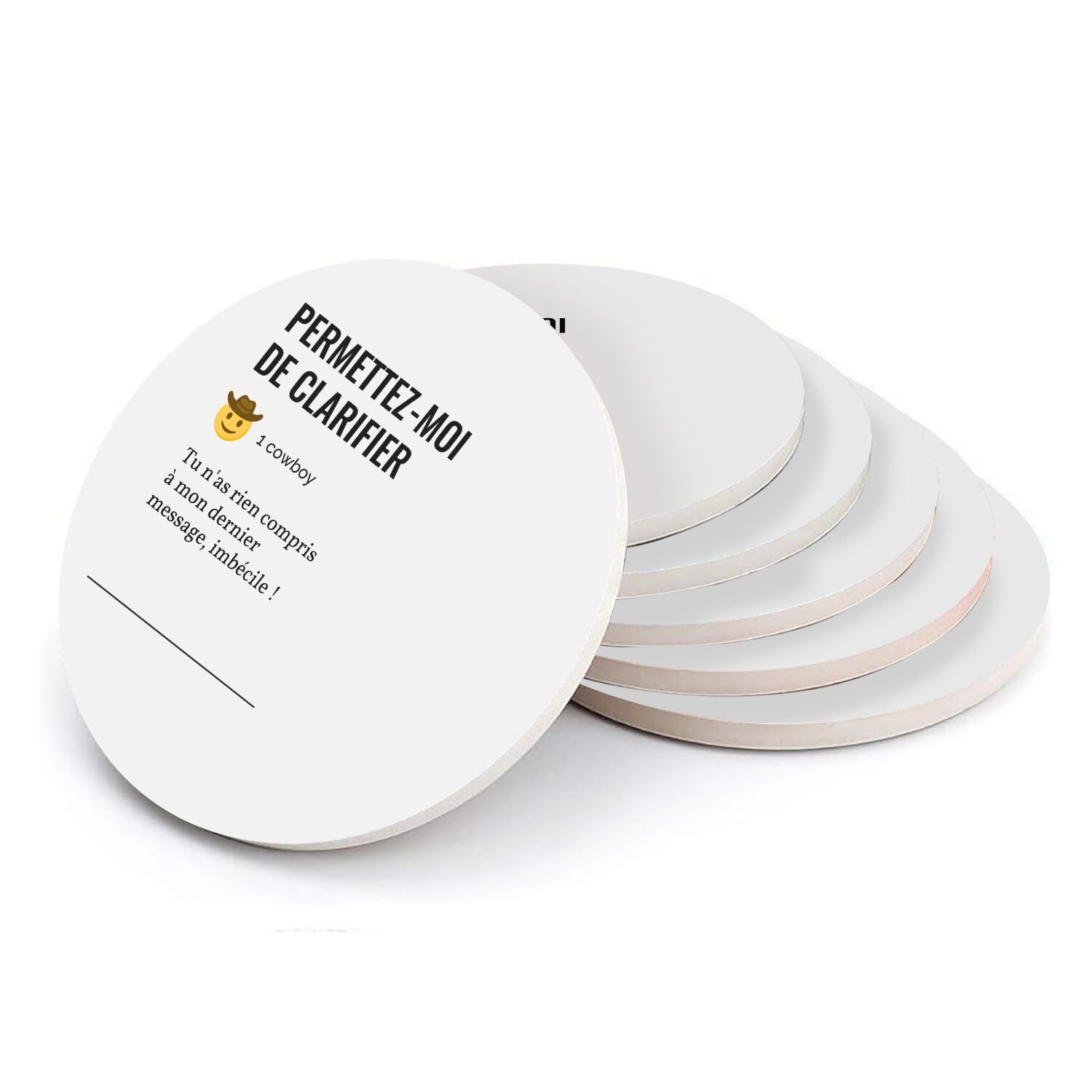 Sous verre ronds en céramique finition premium graphisme épuré icone bureau humour