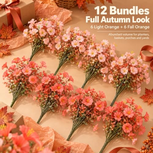 12-Bundle LetuoClips Artificial Fall Morning Glory Flower Stems w/ Eucalyptus Leaves (3 Colors) - image 3