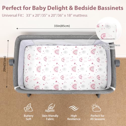 Image of Bassinet Sheets Girl 33 inchx20 inch Compatible with Baby Delight,Newton,Dream On Me,Angelbliss,Maxi Cosi,Airclub,Harppa,Ezebaby Bedside Rectangle Bassinet Mattress, Soft Stretchy Microfiber