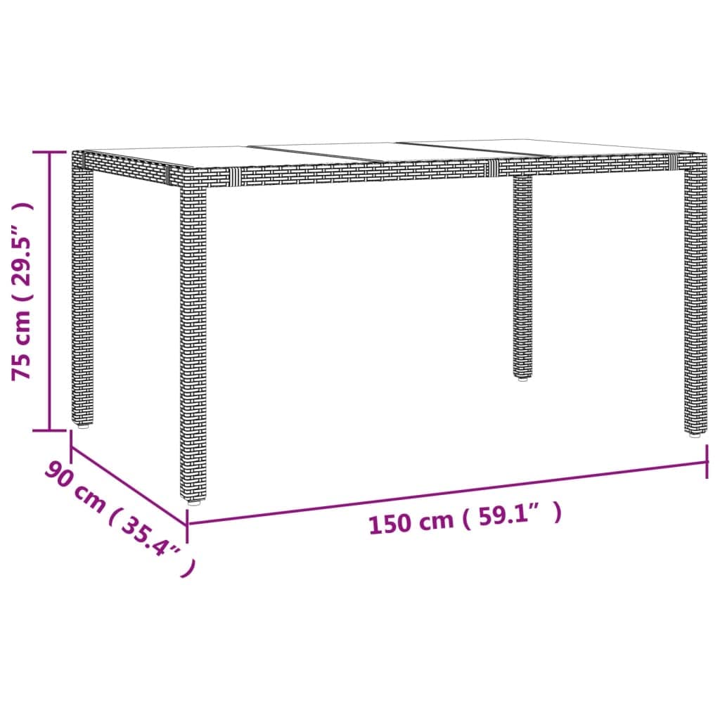 7-częściowy zestaw ogrodowy z poduszkami, beżowy polirattan, stół 150 x 90 cm, odporny na promieniowanie UV, łatwy w pielęgnacji, na taras, balkon, do jadalni na świeżym powietrzu