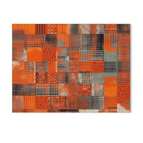 Peinture sur toile lignes quadrillage orange NQLYUT décoration salon sans cadre