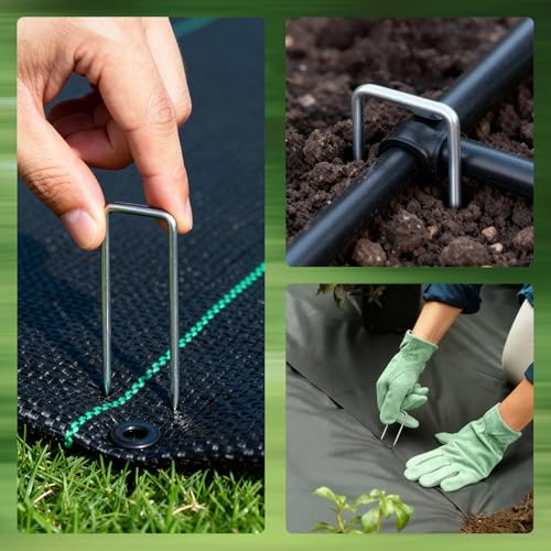 PSISO 57 Pack 4 Inch Galvanized U-Shaped Garden Stakes Landscape Staples, 12 Gauge Heavy Duty Tent Stakes Ground Yard Lawn Pins for Landscaping, Weed Barrier Fabric, Fencing, Outdoor Decor