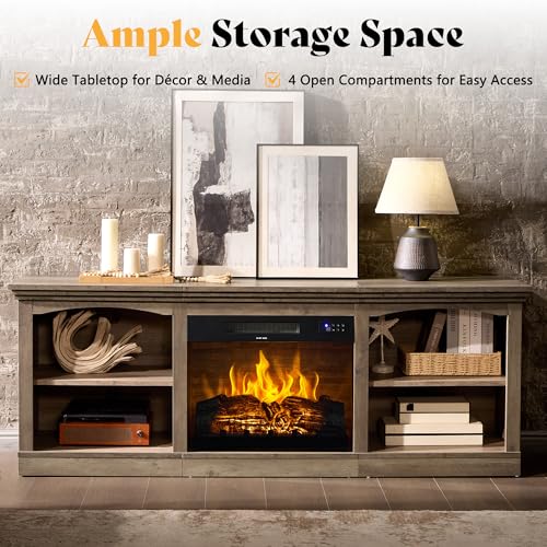 Image of AMERLIFE 70 inch Fireplace TV Stand with 23 inch Fireplace for TVs Up to 80 inch