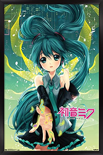 Poster mural Hatsune Miku Notes déco manga grand format sous cadre bois noir pour salon otaku