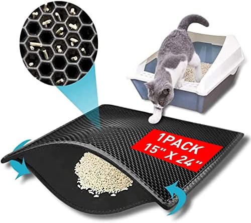Kaxionage Cat Litter Mat, 15x24 Inch Litter Box Mat,Honeycomb Double Layer Trapping Litter Mat Design,Waterproof Urine Proof Kitty Litter Mat,Easy Clean Scatter Control (Black, Size: 15x24 Inch)