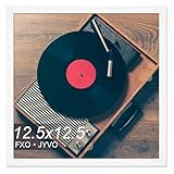 Fxojyvo Engineered Wood Vinyl Record Frame for the Wall Display Album Cover, White 12.5 x 12.5 Frame with Wood-grain for any 12 Inch LP Record - 1 Pack