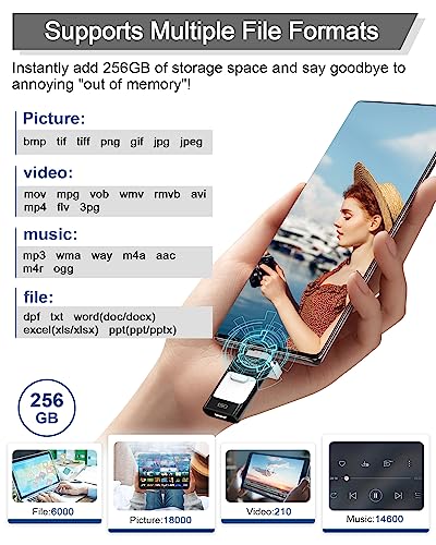 ZARMST USB Stick 256GB, 4 in 1 Flash Drive 3.0 High Speed Photostick - Image 4