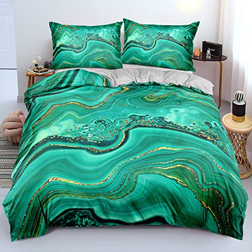 Luowei Marmor Bettwäsche 135x200 cm Grün Grau Weich Bettwäsche Set Atmungsaktiv Maschinenwaschbar Mikrofaser Bettbezüge für alle Jahreszeiten mit Reißverschluss und 1 Kissenbezüge 80x80cm