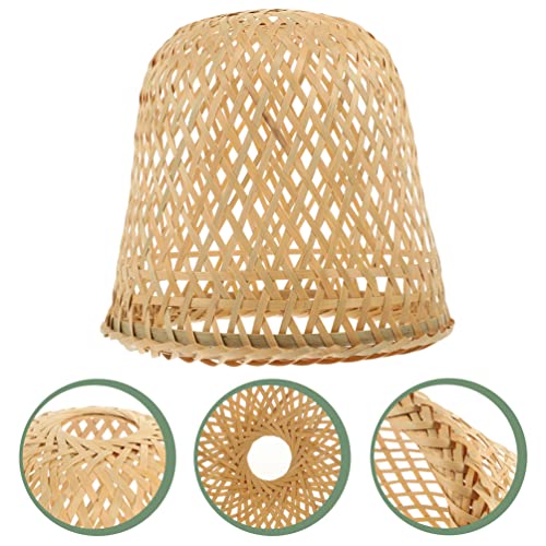 Image of ARTIBETTER Rustic Woven Bamboo Lampshade 9.84X9.84X7.28In Pendant Light Cover Softens Bright Light Replacement Lamp Shade for Ceiling Lights Home Decor
