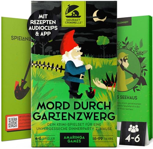 Gourmet Criminelle Krimidinner für zuhause I 4-6 Personen I Mysteriöser Mordfall Mord durch Gartenzwerg für Deine Crime Dinner Party I Spannendes Krimi Dinner Spiel ab 16 Jahren I 4-6 Spieler