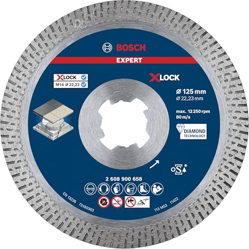 Bosch 1x Disques à tronçonner diamantés EXPERT HardCeramic X-LOCK (pour Carrelages durs, Pierre dure, Ø 125 mm, Professional Accessoire Petite meuleuse...