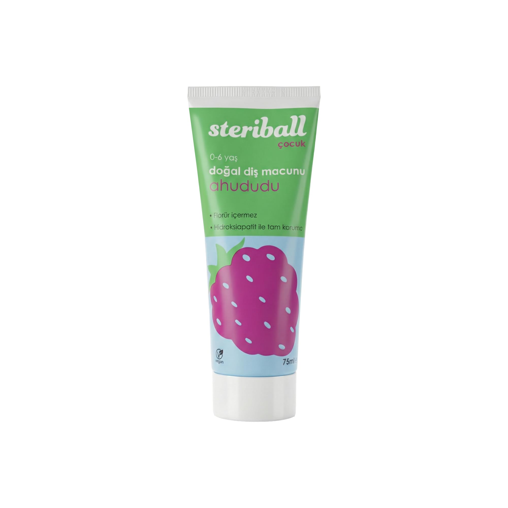 Steriball Doğal Diş Macunu Florürsüz 75 ML - Ahududu Florür İçermez, Hidroksiapatit ile Tam Koruma, Vegan