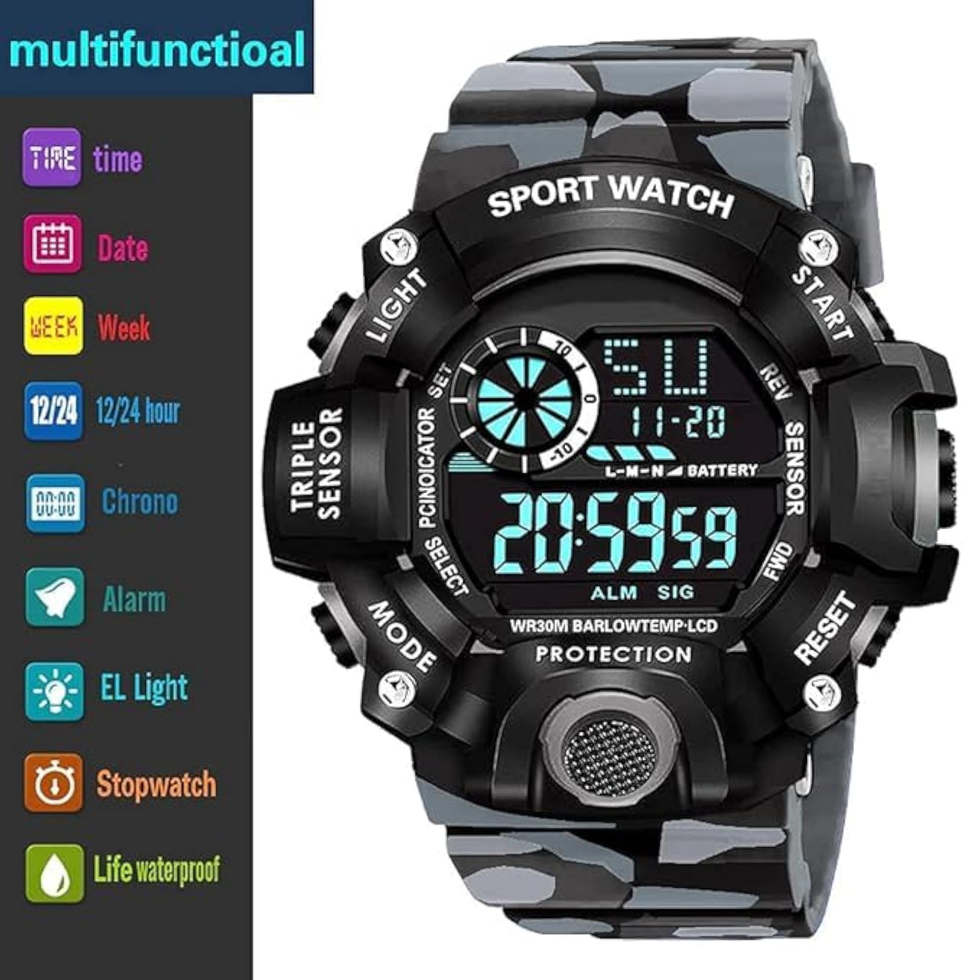 Boys' Digital Sport Watch, Classic Round Silicone Quartz
