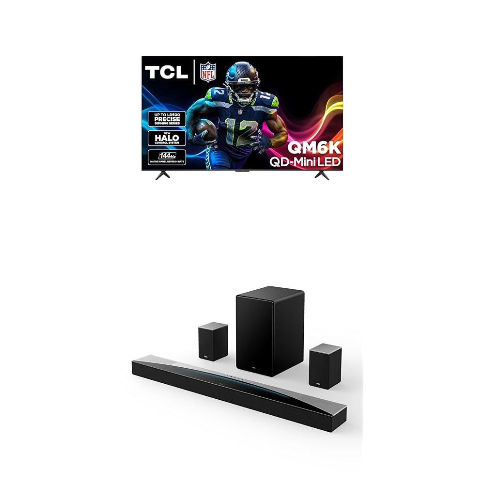 TCL 85-Inch QM6K QLED 4K Smart QD-Mini LED TV with Google TV (85QM6K, 2025 Model) + Q85H Q Class 7.1.4 Channel Sound Bar with Dolby Atmos