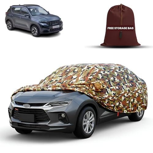 Image of MORNYRAY Car Cover for Kia Sonet | Fully Waterproof Car Body Cover | with Mirror & Antenna Pocket | Dustproof, Windproof & Anti-Scratch Lining, Camouflage