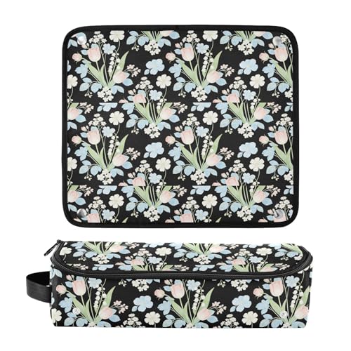 Bolsa de viaje para herramientas de cabello para mujer con alfombrilla resistente al calor, organizador portátil blanco y verde floral para planchas, rizadores y secadora miniatura 3