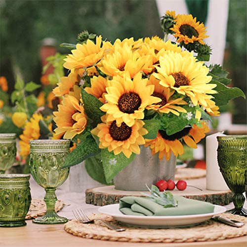 Mocoosy 4 Bunches Artificial Sunflowers Bouquets, Fake Silk Sunflowers With Stems For Decorations, Yellow Faux Sun Flowers Bulk Arrangements For Wedding Birthday Party Home Decor #TOP4