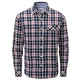 Klassisches Halsband Charles Wilson Kariertes Herren Flanellhemd Langarm (L, Red & Navy Check (0920))