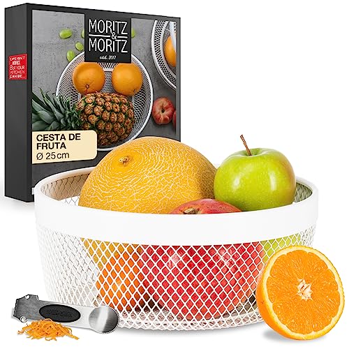 Moritz & Moritz Frutero madera en blanco fabricada en metal 30,5cm - frutero moderno de metal blanco – cesta para regalo, fruta, vegetales y pan