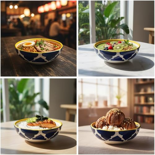 Image of Mini Dipping Serving Bowls for Dessert, Snack, Soy Sauce, Kitchen Prep Designed for Light Meals, Fresh Cut Fruits, Grain Bowls, Soupy Dishes, Noodle Servings and Desserts (Blue, Set of 4)