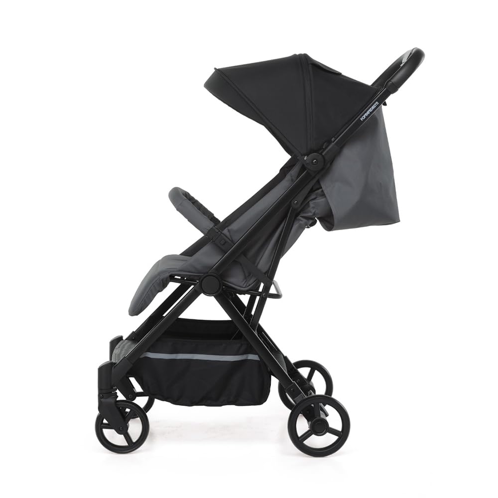 Foppapedretti Passeggino Compatto Voilà, per bambini 0-15 Kg (0-3 anni), Chiusura ad 1 mano, Self-Standing, Schienabile Regolabile, Trasportabile, Porta Oggetti, Telaio in Alluminio, Pietra
