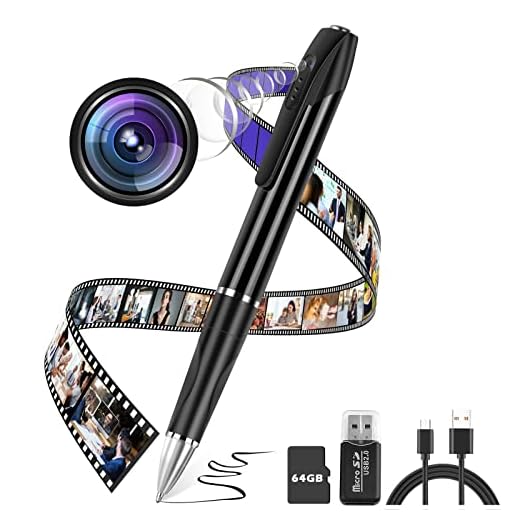 safuxser Hidden Camera, 1080P-Spy Camera， with 64GB SD Card, Mini Spy Camera, Spy Pen Full HD Loop Recording or Photo, Hidden Security Camera, Mini Camera for Home Security or Classroom Learning
