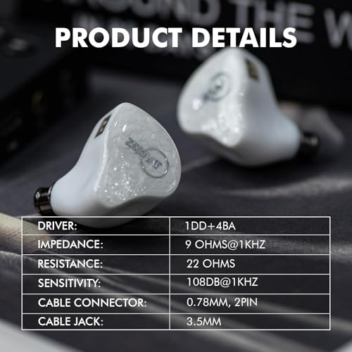Image of Linsoul ZiiGaat x Fresh Reviews Arete in Ear Monitor, 1DD+4BA Hybrid Earphone IEM, Wired Gaming Earbuds, Studio Monitor Tunning, with Detachable IEM Cable for Musician Audiophile (White)