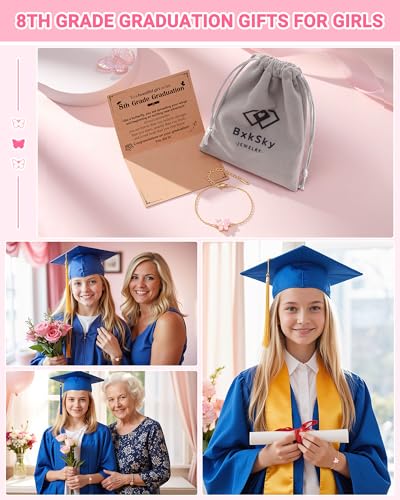 Image of Kindergarten /5th Grade /8th Grade Graduation Gifts, Adjustable Pink Butterfly Bracelet