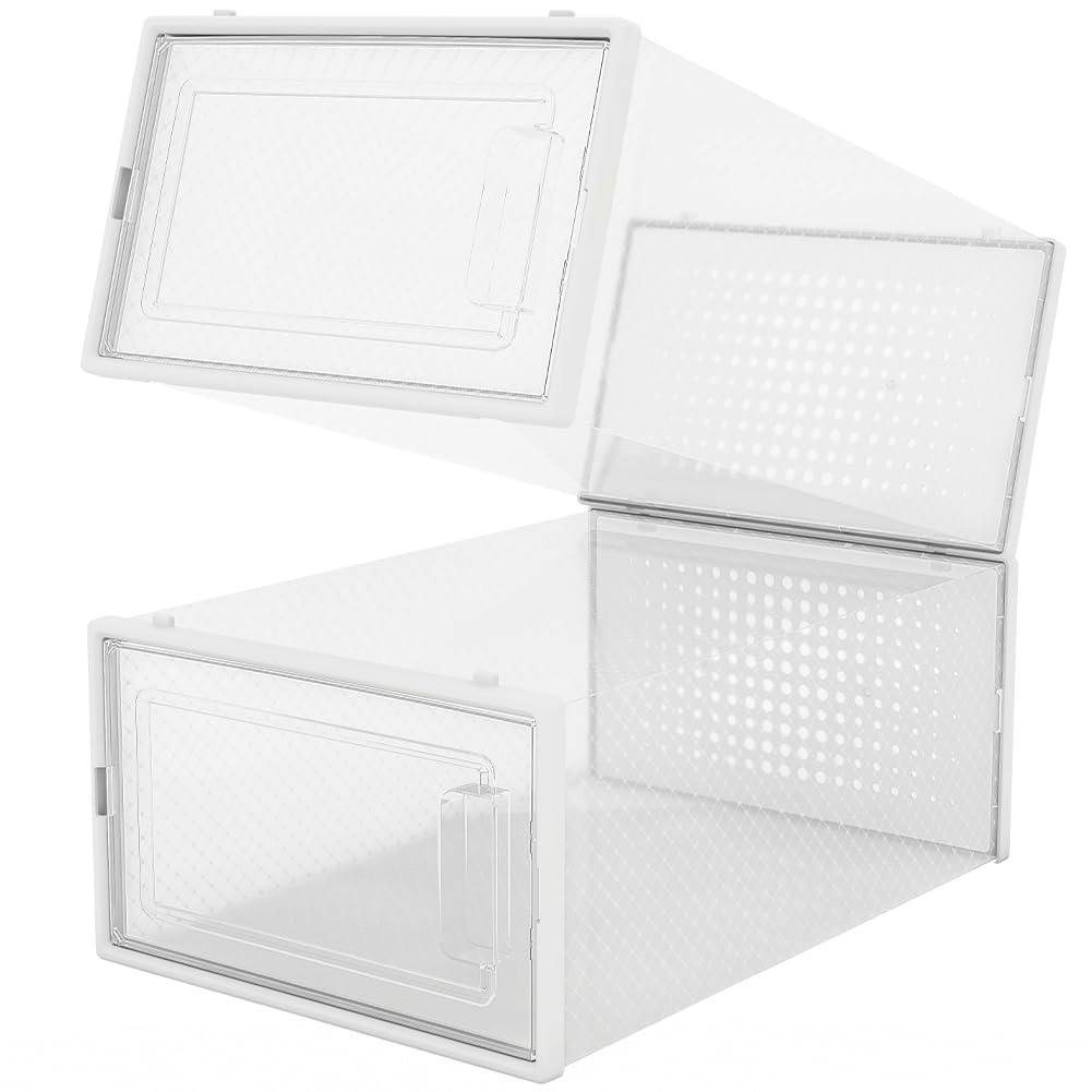 BAKAJI 6 x Scatole Portascarpe Impilabili con coperchi, Assemblaggio Facile, Porta Scarpe Salvaspazio Trasparenti, Contenitori Box Organizer Portaoggetti, Sneakers (Set 6 Pz, 33.5 x 23 x 14.5 cm)