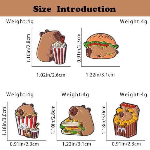 Image of 5Pcs Cartoon Capybara pin, Cute Animal Enamel Pin, Birthday Cake Donut Coffee Corn Roll Lapel Pin Alloy Backpack Pin Enamel Badge Suitable for Daily Decoration Clothes Sweater Hat Bag Collection Party Gift