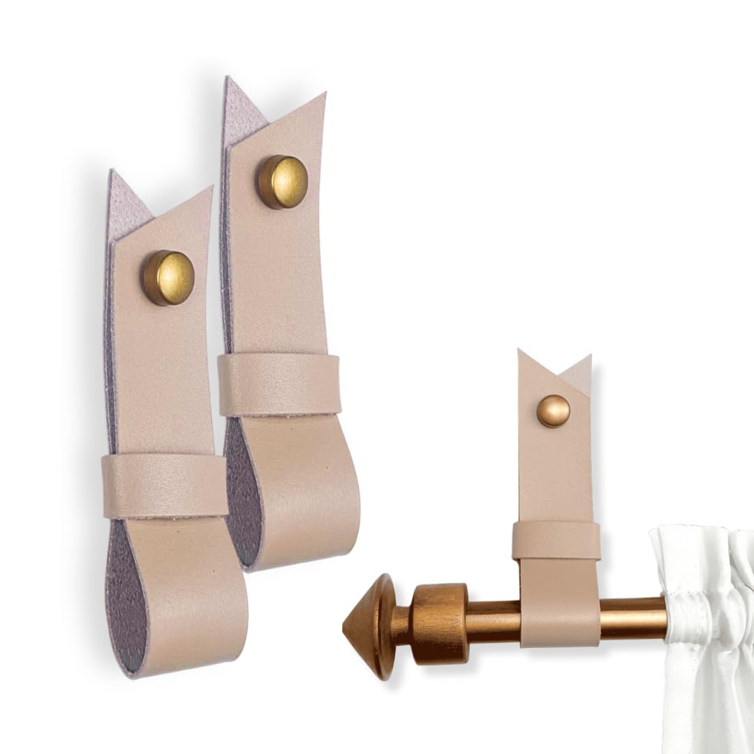 Leather Curtain Rod Brackets - Minimalist Design -10 Leather Curtain Rod Brackets - Minimalist Design -10