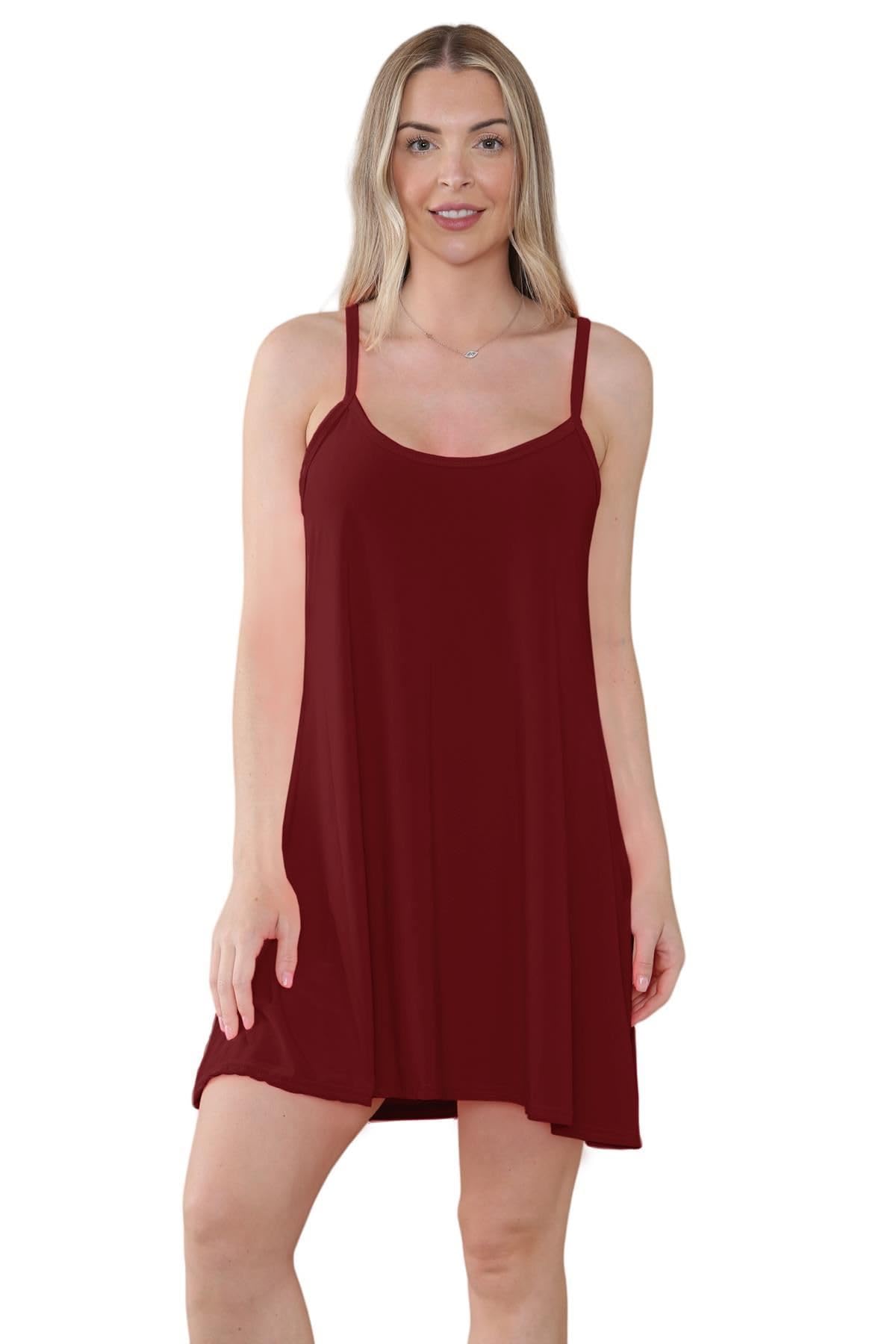 Hamishkane Women's Wine Hamishkane® Strappy Mini Dresses, Scoop Neck Cami Dress, Flared Longline Vest Tops, Plain Sleeveless Summer Dresses For Uk, Stretchy Camisole Vest Top