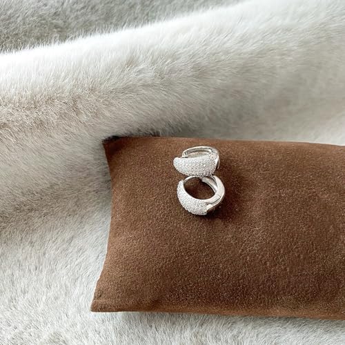 925 Sterling Silver Cubic Zirconia Pave Dome Huggie Chunky Hoop Earrings4