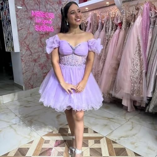 Princess Off Shoulder Short Homecoming Dress Lace Tulle Beads Sweetheart Party Dress - Image 7