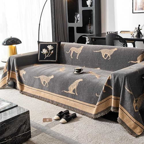 Housse de canapé en chenille 3 places jeté couverture protection animaux gris - 2