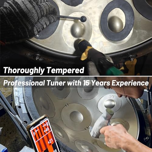 Handpan Drum for Beginners, 22 Inch D Minor Kurd 9 Notes - 440Hz Hand Drum Set for Music Therapy, Meditation & Outdoor Performances (Black)