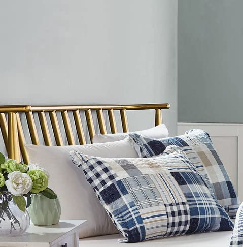 Brilliant Sunshine 15305 Blue Plaids And Stripes Patchwork Pillowshams Set thumb #4