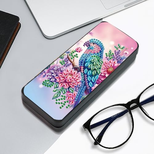 Image of 5D DIY Diamond Painting Glasses Case for Adults, Vibrant Parrot Diamond Art Eyeglass Holder, Handmade Diamond Art Sunglass Storage Box, Art Craft Gift for Adults, Travel Eyewear Case