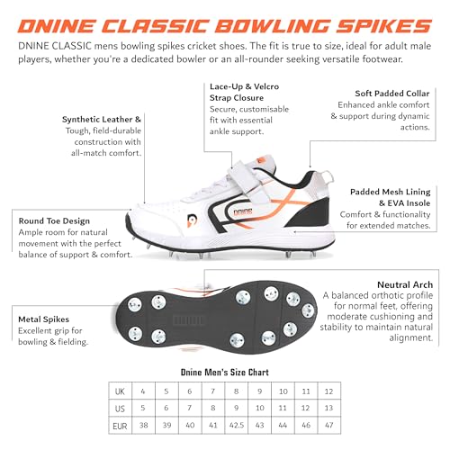 Image of DNINE Classic Men Bowling Spikes Cricket Shoes White /Orange & White /Blue