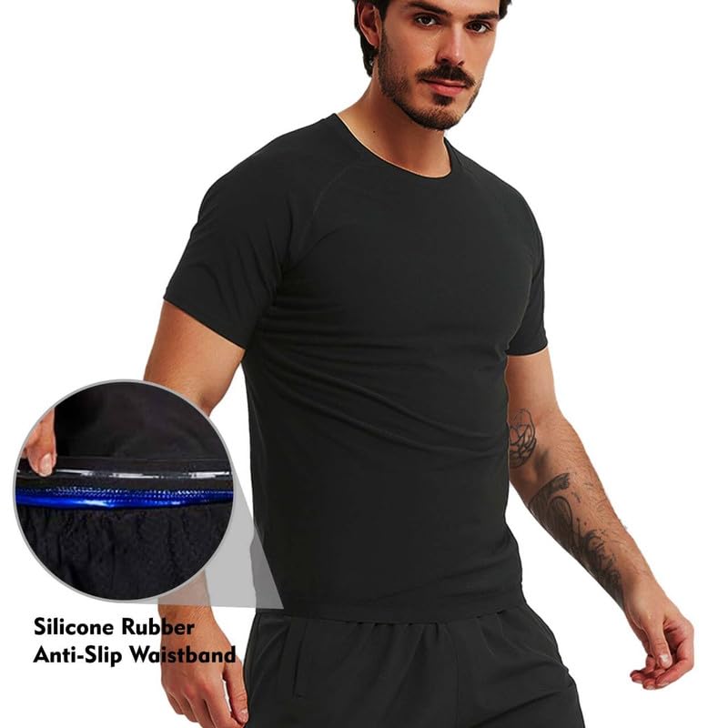 Image of Sauna Shirt for Men Short Sleeve Compression Sweat Suit Loss Body Shaper T-Shirt Heat Trapping Workout Gym Exercise